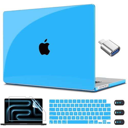 CISSOOK Compatible with MacBook Pro 14 inch Case 2021-2026, Hard Shell Case Keyboard Cover Screen Protector for MacBook Pro 14 M1 M2 M3 M4 M5 Chip, Clear Sky Blue - color: Clear Sky Blue
