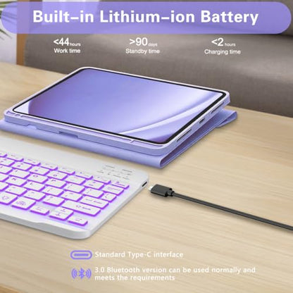 Keyboard Case for Samsung Galaxy Tab A9 Plus 5G 11 inch 2023 (SM-X210/X216/X218), 7 Color Backlit Detachable Keyboard Bluetooth, Smart Folio Cover with S Pen Holder for Galaxy Tab A9+ 11"(Purple) - color: Purple