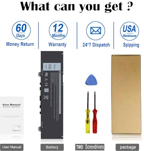 38Wh F62G0 Battery for Dell Inspiron 13 7000 7373 i7373 7386 2-in-1 7370 | 7380 5370 13-7373-0842 Series P83G P87G P91G P83G001 P83G002 P87G001 Vostro 13 5370 39DY5 039DY5 0F62G0 RPJC3 F62GO 11.4V - size: 10*2.5*0.35inch F62G0
