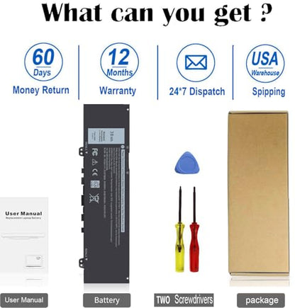 38Wh F62G0 Battery for Dell Inspiron 13 7000 7373 i7373 7386 2-in-1 7370 | 7380 5370 13-7373-0842 Series P83G P87G P91G P83G001 P83G002 P87G001 Vostro 13 5370 39DY5 039DY5 0F62G0 RPJC3 F62GO 11.4V - size: 10*2.5*0.35inch F62G0