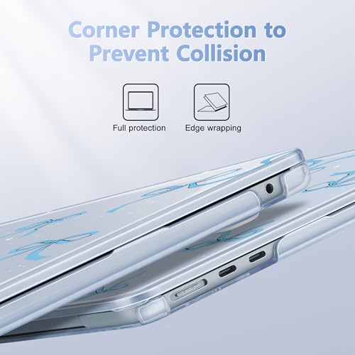 May Chen for MacBook Air 15 inch Case M5 M4 M3 M2 2026 2024-2023, Model A3448 A3241 A3114 A2941, Closes Seamlessly Hard Shell Laptop Cover with Keyboard Cover, Blue Bows P720 - color: Blue Bows P720