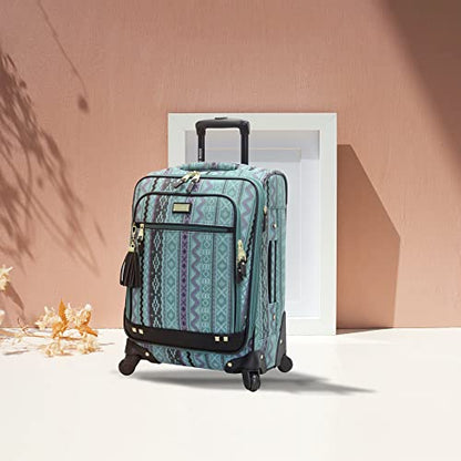 Steve Madden Designer-Gepckkollektion Leichter Softside-Koffer fr Damen und Herren strapazierfhige 50,8 cm groe Tragetasche mit 4 rollenden Spinner-Rdern, Legends Turquoise, 20in, Carry on Bag With - color: Legends Turquoise, size: 20 inches