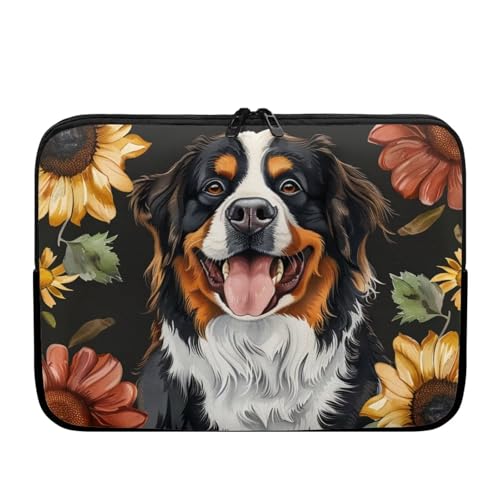 Bernese Mountain Dog Printed Laptop Bag for Women Men, Flower Laptop Case Waterproof Computer Case Bag with Zipper, Protective Laptop Briefcase 10 Inch for Office Business Traveling - color: Bernese Mountain Dog Flower-Multicolor, size: 10 Inches