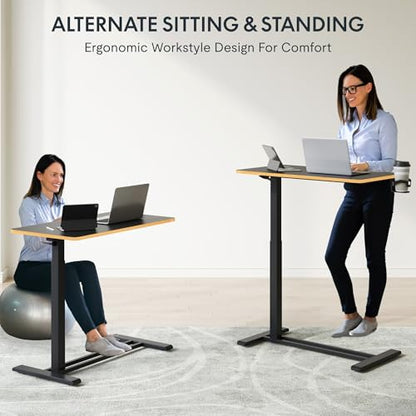 FLEXISPOT H7 32" Pneumatic Height-Adjustable Overbed Table with Wheels | C-shaped bedside table TV Tray,Medical End Side Table,Laptop desk for Hospital Home office use,31.5"W x 17.7"D,Black Maple - color: Black Maple, size: Large