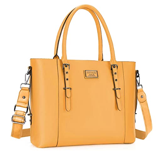 MOSISO Laptop Bag for Women, 17.3 inch Waterproof Vintage PU Leather Briefcase Shoulder Computer Laptop Tote Bag for Office Work, Mustard Yellow - color: Mustard Yellow, size: 17.3 inch