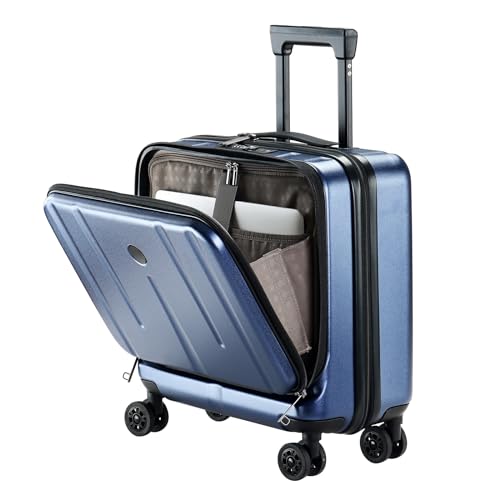 Kaleenie 16" Carry On Briefcase Luggage with 2 Laptop Compartments, Lightweight Hardshell Suitcase with Spinner Silent Wheels, for Commute Work Business Trip, Dark Blue - color: Dark Blue, size: 16 Inch