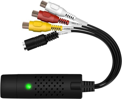Video Capture Card, USB Video Capture Device,RCA to USB Audio Video Converter,VHS Mini DV VCR Hi8 DVD to Digital Converter for PC TV Tape Player Camcorder,Support PAL/NTSC,MAC Windows Vista Compatible