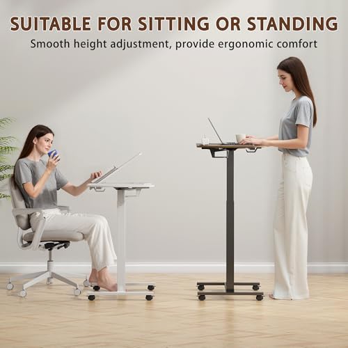 6 In 1 Overbed Table, 32'' Long Hospital Bed Table,Bedside Table (White) | 32'' Length, 0- 90°Adjustable Tilt, Standing Desk Charging Station, Cup Holder, Hook, 30''-43'' Height Home Hospital Office - color: White