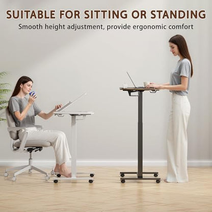 6 In 1 Overbed Table, 32'' Long Hospital Bed Table,Bedside Table (White) | 32'' Length, 0- 90°Adjustable Tilt, Standing Desk Charging Station, Cup Holder, Hook, 30''-43'' Height Home Hospital Office - color: White