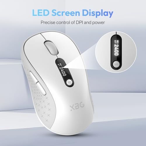 XBG B15Pro Tri-Mode Wireless Bluetooth Mouse with LED Display for Laptop | Bluetooth 5.0/4.0 & 2.4G, 2400 DPI, 500mAh Type-C Rechargeable, Ergonomic Silent Click, Multi-Device for PC Tablet Office - style: B15 Pro-White