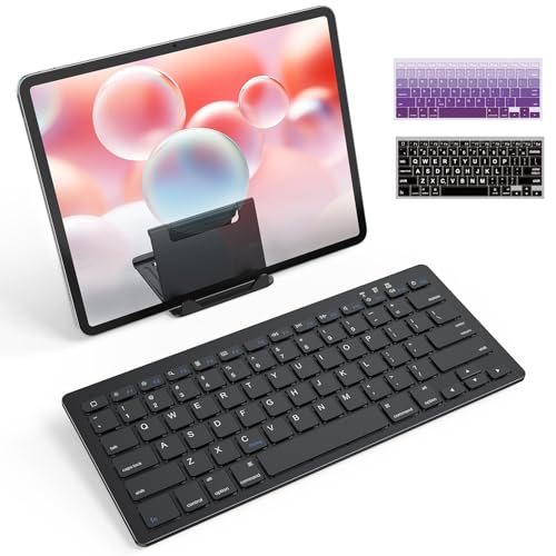 OMOTON Rechargeable Bluetooth Keyboard for iPad/iPhone with Stand Holder | Compact Wireless Keyboard for iPad Pro/Air/Mini/A16 11th/10th, Key Stickers, Easy to Carry for Study, Office and Travel