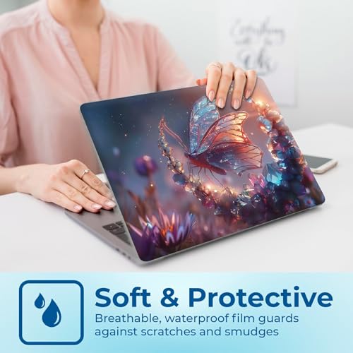Reusable Universal Laptop Skin Sticker, Cut to Fit for 11.6–15.6 Inch Laptops, Waterproof Protective Film, No-Residue - Dream Crystal Butterfly - color: Dream Crystal Butterfly
