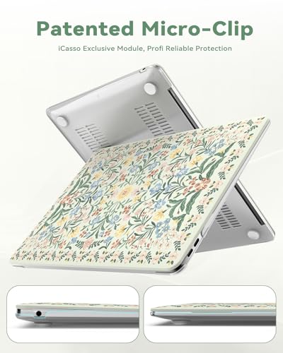 iCasso Compatible with MacBook Air 13 inch Case 2020-2018 Release A2337 M1 A2179 A1932, Slim Anti-Scratch Protective Plastic Hard Shell Case+Keyboard Cover for Mac Air 13.3-Green Floral - color: B-Green Boho Floral