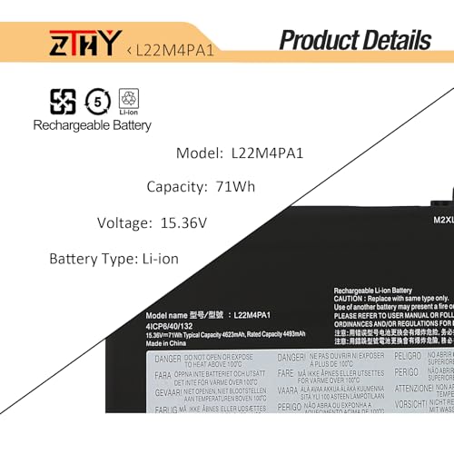 L22C4PA1 L22M4PA1 Battery for Lenovo Yoga 7 14IRL8 14ARP8 16IRL8 16ARP8 | For Yoga 7 2-in-1 14IML9 14AHP9 16IML9 16AHP9 Series Laptop L22D4PA1 5B11K38966 SB11K38964 15.36V 71Wh 4623mAh 4-Cell - size: 11.10*3.58*0.23inch L22M4PA1