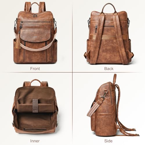 Laptop Backpack for Women 15.6 inch,Travel Leather Backpack Purse Nurse Teacher Carry on Backpack Computer Bag,Professional Water-Resistant College Business Work Casual Daypack,Two-toned Brown - color: Two-toned Brown