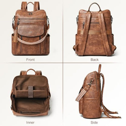 Laptop Backpack for Women 15.6 inch,Travel Leather Backpack Purse Nurse Teacher Carry on Backpack Computer Bag,Professional Water-Resistant College Business Work Casual Daypack,Two-toned Brown - color: Two-toned Brown
