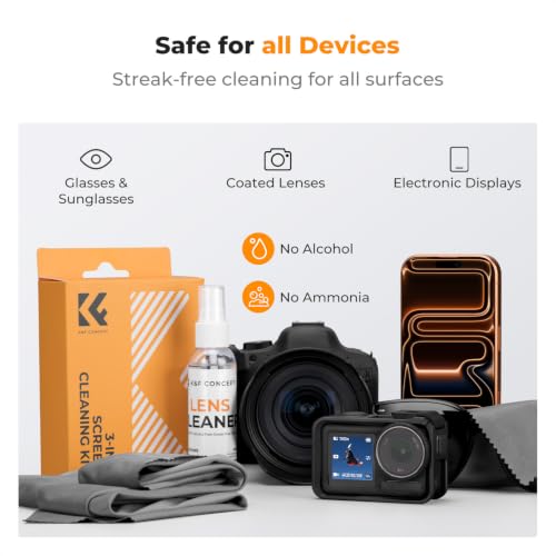 K&F Concept 15CM+40CM Microfiber Cleaning Cloths with 60ML Screen Cleaner for Cleaning Camera Lenses, Glasses, Screens, Cell Phone, Eyeglasses, LCD TV Screens, Tablets