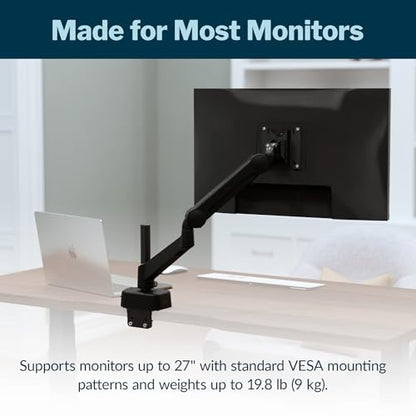 Vari Single Monitor Arm Series 2 – VESA Compatible Monitor Mount for Screens 27” & 19.8 lbs – Adjustable Arm with 360° Rotation, Cable Management & Ergonomic Height Adjustment – Black - size: Single-Monitor Arm