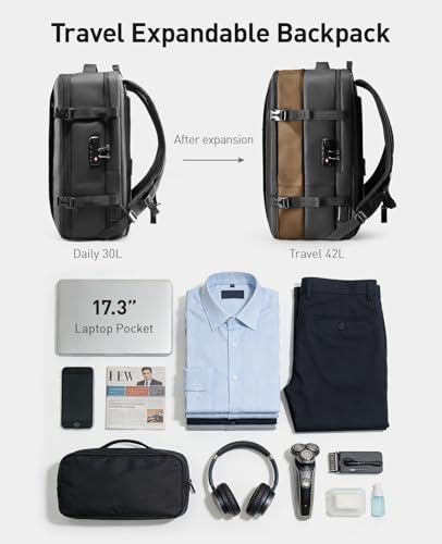 Muzee MARK RYDEN Expandable Travel Backpack 42L, TSA-Approved Anti-Theft Backpack with USB Charging Port, Business Laptop Backpack for Men Fits 17-inch Laptop, Water-Resistant Carry-on Luggage
