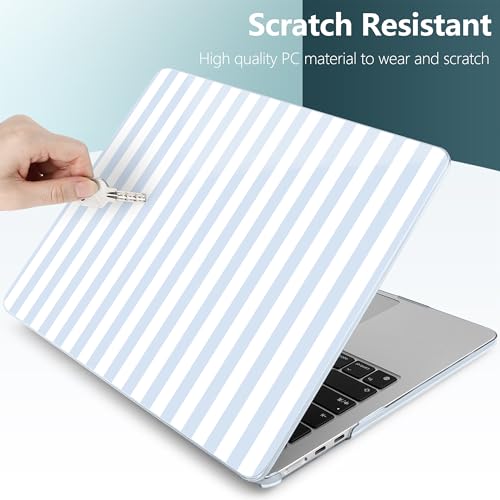 for MacBook Air 13 Inch (13.6 Inch) Case, M5/M4/M3/M2 Chip 2026 2025 2024 2023 2022, Hard Plastic Printed Cover with Screen Protector & Keyboard Cover & Dust Plugs, Blue & White Stripes - color: Blue & White Stripes