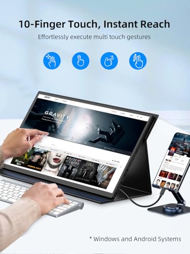 EVICIV 18.5” Portable Monitor Touchscreen, 120Hz 1ms Gaming Monitor | 400Nits, 1080P FHD IPS, 125% sRGB, VESA & Smart Case, USB-C & MINI HDMI, Travel Screen for Laptop, Computer, Game Consoles - size: 18.5 Inch