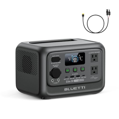 BLUETTI Elite 30 V2 Portable Power Station, 288Wh 600W LFP Solar Generator | Power Lifting 1500W with AC Outlets, 0-100% in 70 Min, Battery Backup for Camping, Trip, Outage with Solar Charging Cable - style: BLUETTI Elite 30 V2+Solar Charging Cable