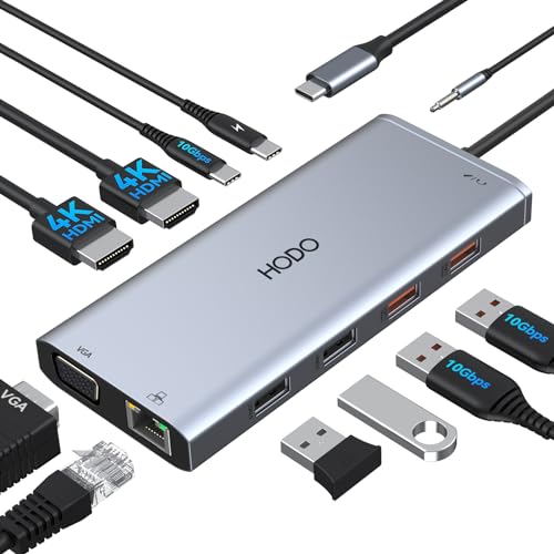 USB C Docking Station Dual Monitor for Dell HP, Laptop Docking Station 3 Monitors USB C Hub Dock to 2 HDMI 4K, VGA,Ethernet,10Gbps USB A/C Port, 100W PD Port, Audio, Type C Adapter 11 in 1 for Lenovo