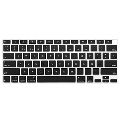ProElife Keyboard Cover with Touch ID for MacBook Air 13-in A2337, Spanish | Black, U.S Layout, Non-interference Design for ID Key, Dust-proof, Silicone Protective Skin, Custom Fit, Washable & Reusable - color: Black-Spanish