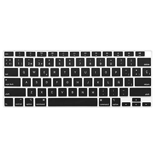 ProElife Keyboard Cover with Touch ID for MacBook Air 13-in A2337, Spanish | Black, U.S Layout, Non-interference Design for ID Key, Dust-proof, Silicone Protective Skin, Custom Fit, Washable & Reusable - color: Black-Spanish
