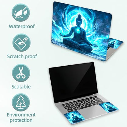 Universal Laptop Skin Decal, 3-Piece Vinyl Protector for 12 13 14 15.6" Notebook, Waterproof Anti-Scratch, Easy Trim & Bubble-Free Finish, Buddha with Glowing Blue - color: Buddha with Glowing Blue