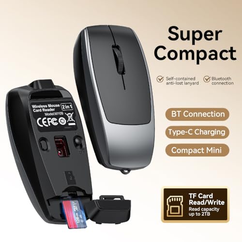 Wireless Mouse Mini Small Finger Bluetooth Mouse with TF Card Reader,Silent Pocket Portable Handheld Tiny Compact USB Travel Optical Mice for PC Laptop Computer Macbook Tablet Kids Women Men Gift - color: Black