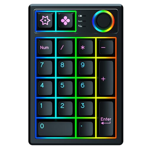 KEYCOOL K19 Wireless Numeric Keyboard, Mechanical Number Keypad Hot-swappable Bluetooth Numpad 5.0/2.4GHz, RGB Multi-Function Knob Numerical Keyboard for Laptop Mac Win iOS Android - color: Black 19 Key