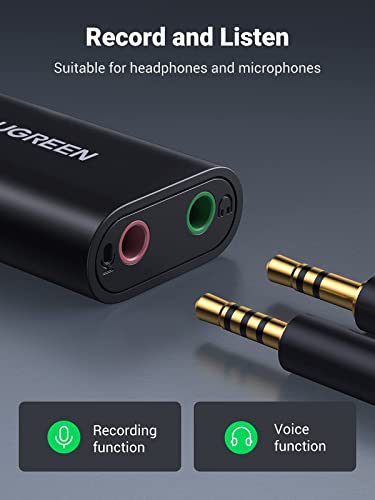 UGREEN USB Audio Adapter External Sound Card Bundle with 4-Pole 3.5mm Audio Cable 3FT