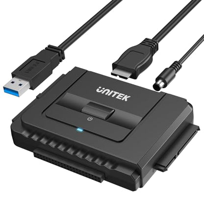 Unitek USB 3.0 IDE/SATA Adapter, Dual-Drive, for 2.5/3.5" HDD/SSD | Simultaneous 1 IDE + 1 SATA Access; For 2.5/3.5" IDE/SATA Drives, Optical; Hot-Swap, Plug & Play; 12V Adapter Included; 6Gbps - color: USB A