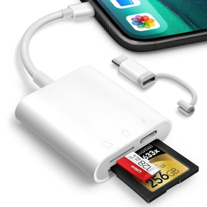 SD Card Reader for iPhone iPad, Oyuiasle Digital Trail Camera SD Card Viewer with Dual Slot for MicroSD/SD, Lightening&USBC Dual-Connector Memory Card Adapter for Photography, Plug and Play - size: 2 Slots