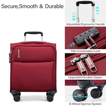 Hanke 16 Inch Underseat Carry On Luggage with Spinner Wheels Airline Approved, Small Rolling Suitcase Softside Underseater Lightweight TSA Travel Roller Suitcase Carry-On Bag(Burgundy) - color: Burgundy, size: 16 Inch Underseat