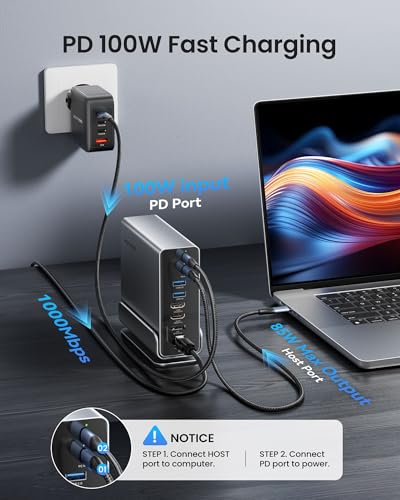 VENTION 15-in-1 Laptop Docking Station Dual Monitor, 360° Roatable Triple Monitor Docking Station with 2 * 4K HDMI and 1*DP, PD 100W Charging for Laptop, 10Gbps USB Port Transfer, RJ45, Audio, SD/TF
