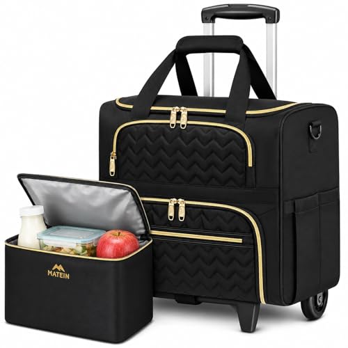 MATEIN Rolling Laptop Bag for Women, 15.6 Inch Rolling Briefcase with Wheels &Detachable Cart, Roller Computer Teacher Tote Bag with Insulated Lunch Box for Nurse Work Business Office, Deep Black - color: Deep Black