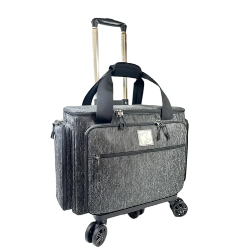 Rolling Sewing Machine Bag with Five 360-Degree Rotating Wheels,Sewing Machine Carrying Case Fits for Most Standard Sewing Machines,YKK zipper,Hard Bottom Pad (Black) - color: Black