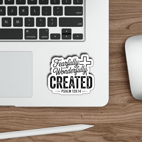(3Pcs) Fearfully and Wonderfully Created Stickers Christian Inspirational Bible Verse Quote Religious Scripture Prayer Gifts Waterproof Vinyl Decal Kindle Water Bottle Bumper Hat Phone Laptop Size 3" - color: Fearfully and Wonderfully Created