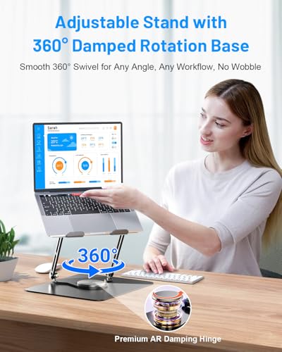 Metfut Laptop Cooling Pad with Detachable Fan & Cooler, Adjustable Height & Angle, 360 Rotation Base, Ultra-Quiet, Carbon Steel Framework for MacBook, ASUS, Dell 10-16” Laptop for Tablet, DJ Mixer - color: Black