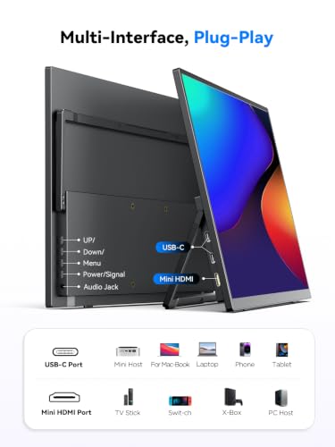 4K Portable Monitor Touchscreen 15.6'', 3840x2160 125% sRGB Laptop Monitor | UHD 10-Point Touch Ultra-Slim Travel Monitor with Kickstand, VESA, USB-C Mini HDMI Second Screen for Laptop, PC, Phone - size: 15.6 inch