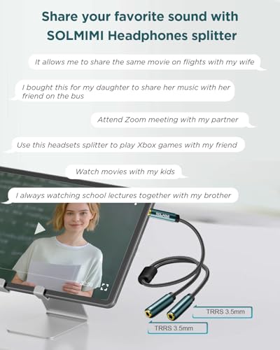 Headphone Splitter for 2 Headphones, TRRS 3.5mm Male to 2 Female Audio Jack Splitter Adapter Compatible with Two Headsets or Microphones to PC, Laptop, Smartphones, PS4, PS5, Xbox - 1 FT - size: 1 Feet