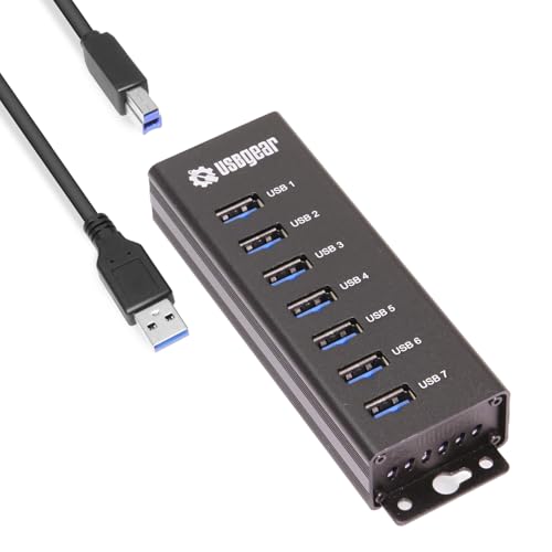 7-Port USB Hub 3.2 Gen 1 – Mountable SuperSpeed Data Hub with USB Ports for Laptop, PC, Desktop, and More, 5V/4A Power Adapter with Type-A to Type-B Cable (3ft), Computer Accessories - style: 7 Port Hub