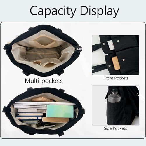 VODIU Canvas Messenger Bag Large Hobo Crossbody bags for Women,Men, Shoulder Tote Handbags with Laptop pocket - color: Black-c