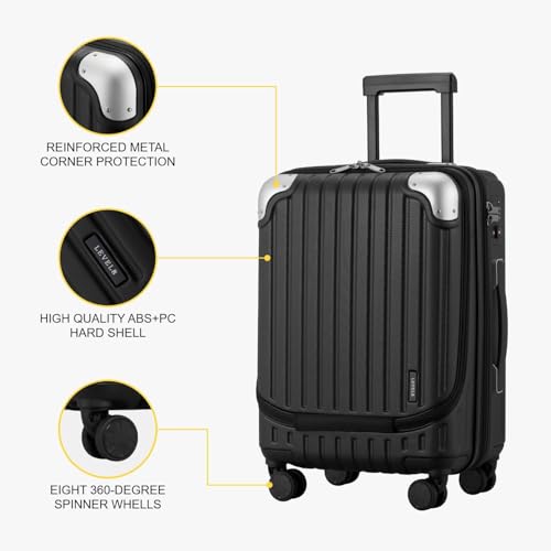 LEVEL8 Grace Carry On Luggage Airline Approved, 20 Inch Expandable Hardside Carry On Suitcase With Wheels, Abs+Pc Small Luggage with Tsa Lock, Black, 20-Inch - color: Black, size: 20 Inch + 4PC