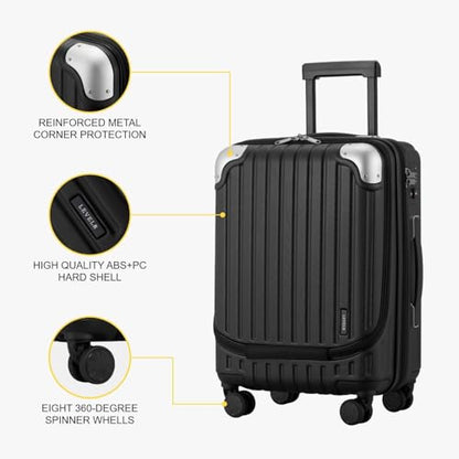 LEVEL8 Grace Carry On Luggage Airline Approved, 20 Inch Expandable Hardside Carry On Suitcase With Wheels, Abs+Pc Small Luggage with Tsa Lock, Black, 20-Inch - color: Black, size: 20 Inch + 4PC