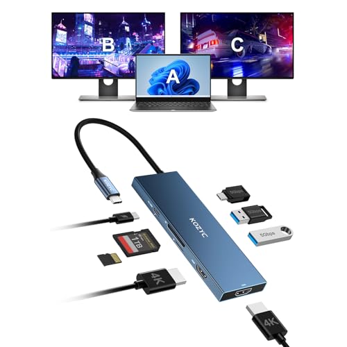 KOZYC USB C Docking Station Dual HDMI 4K@60Hz, 8-in-1 USB C Hub 2 HDMI, USBC 3.0, 2xUSB-A 3.0, SD/TF, 100W PD, Laptop Docking Station Dual Monitor Compatible with HP, Dell - style: 8-in-1
