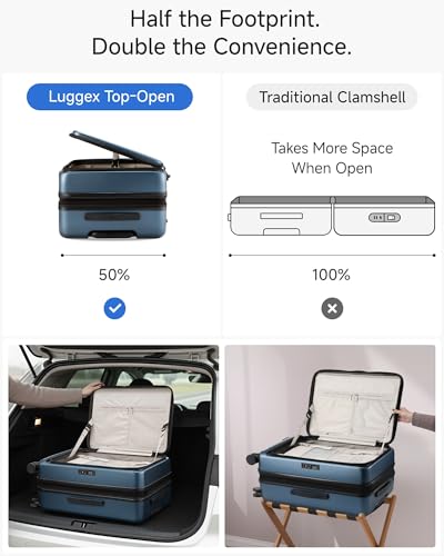 LUGGEX Checked Top Opening Suitcase, Expandable Polycarbonate, Blue, 24" | Checked Luggage, Top Opening Design, 100% PC Hard Shell, Expandable Storage, TSA Approved Lock, 63L-70L Capacity, FX-Core - color: Blue, size: Checked Medium 24-Inch
