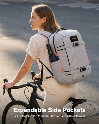 Tolaccea 30L Travel Laptop Backpack TSA Carry-On for Business Trips Commute | 100% RPET Recycled Fabric | EVA-cushioned Laptop Protection | TSA 180° Lay-flat Opening | Reinforced Stability Base Panel - color: Light Gray